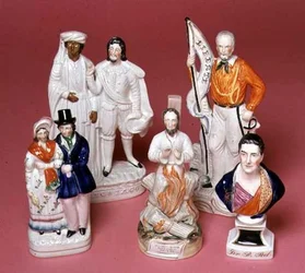 Figuras de Staffordshire de Sir Robert Peel, Arcebispo Cranmer, Otelo e Iago, Rainha Victoria e Príncipe Albert e Liberty